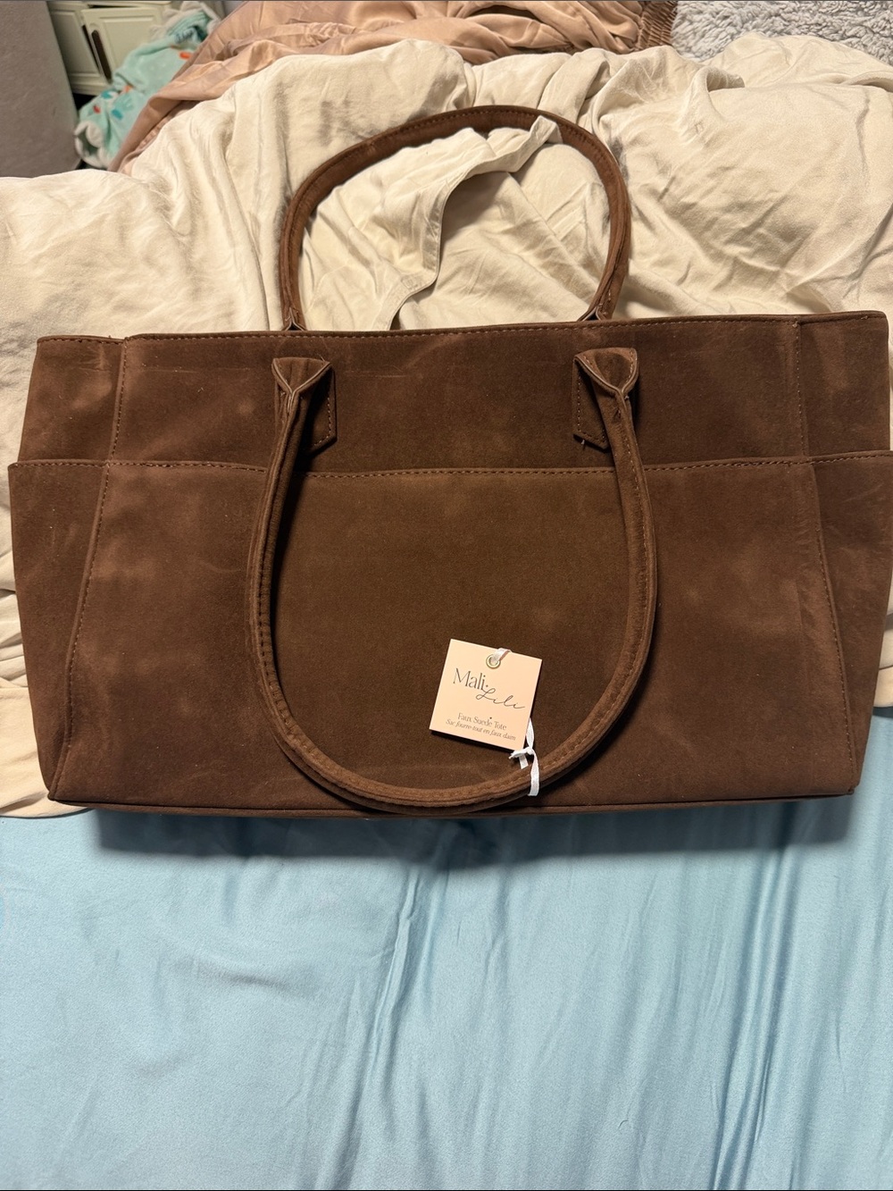 Elegant Brown Faux Suede Tote Bag- NWT